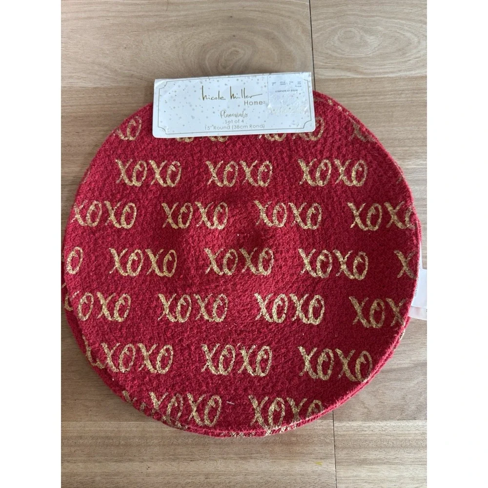 Nicole Miller Home XOXO Red & Gold Cotton Placemats Set of 4 15